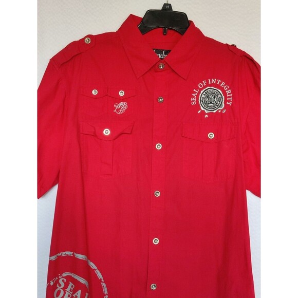 Ablanche Men's Shirt Button Front Seal Of Integrity Metal Buttons Studs XL - Picture 3 of 5